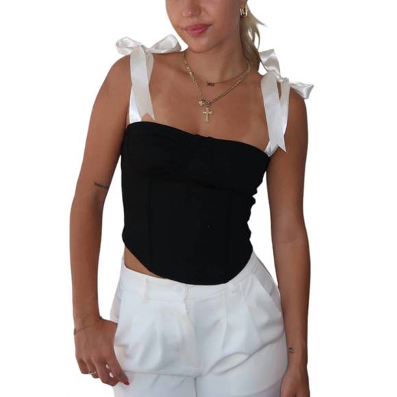 NEW PRETTY GARBAGE bella corset top in black satin - Picture 1 of 4